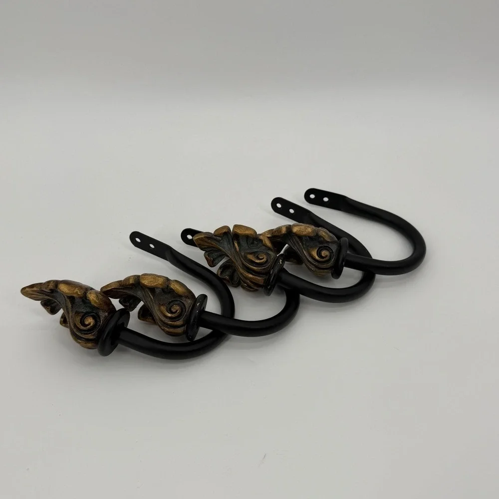 Set of 4 Vintage Style Acanthus Leaf Curtain Tieback Hooks Bronze Black Metal